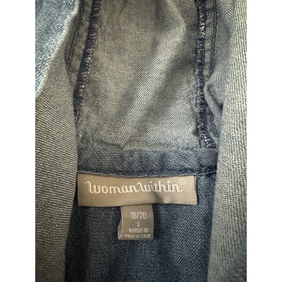 Woman Within Jacket Womens L 18/20 Blue Full Zip Hoodie Denim Jean Chore Field - Picture 9 of 14